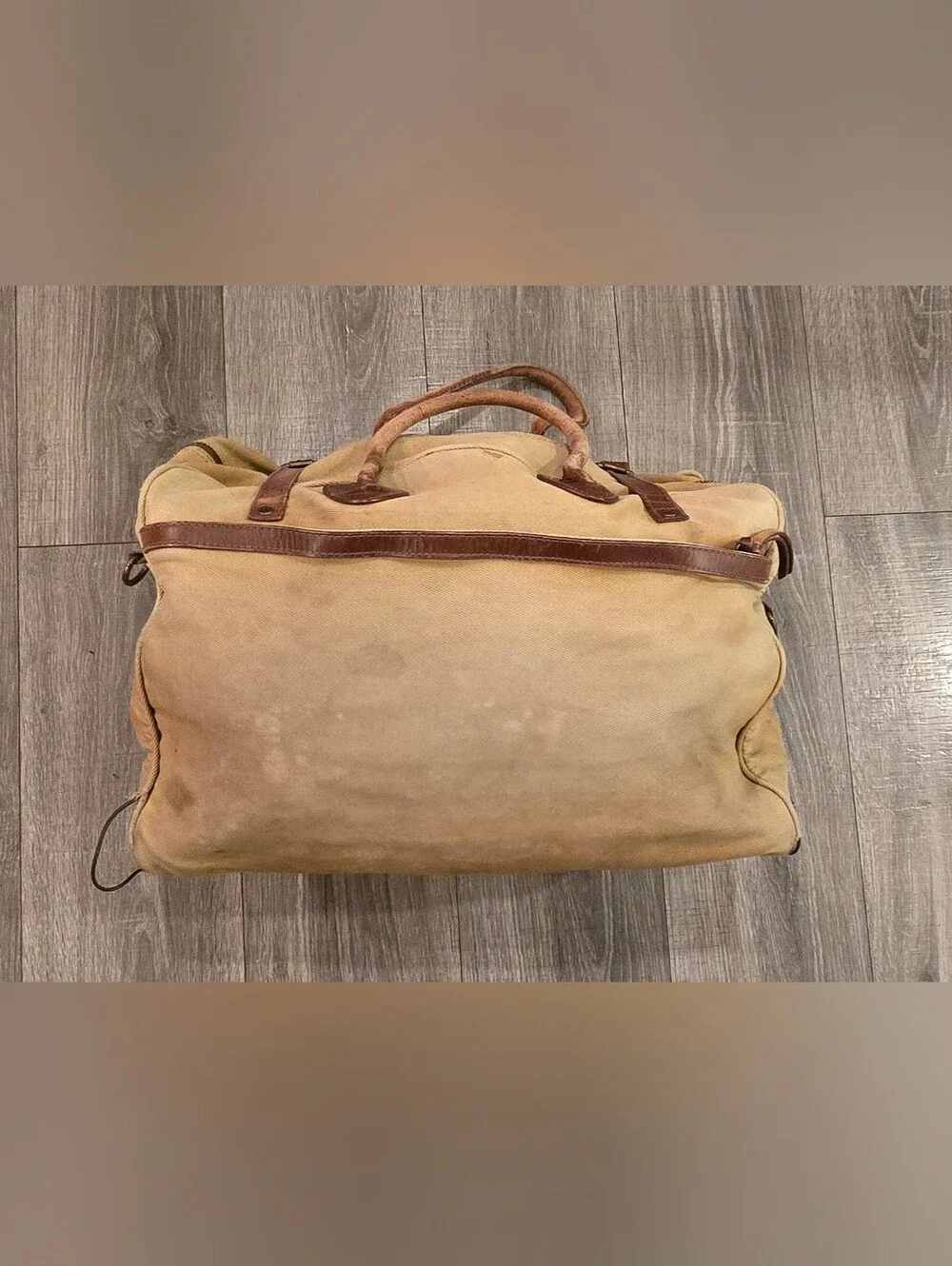 Vintage J.Crew Canvas Leather Weekender Duffel Bag Tan Brass Buckle Travel.